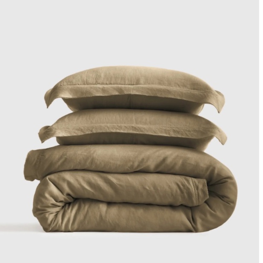 Quince King/California King European Linen Double Flange Duvet Cover Set